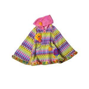 BABY SARA Rainbow Knit Hooded Poncho Fringe Flower Patchwork Size 24M
